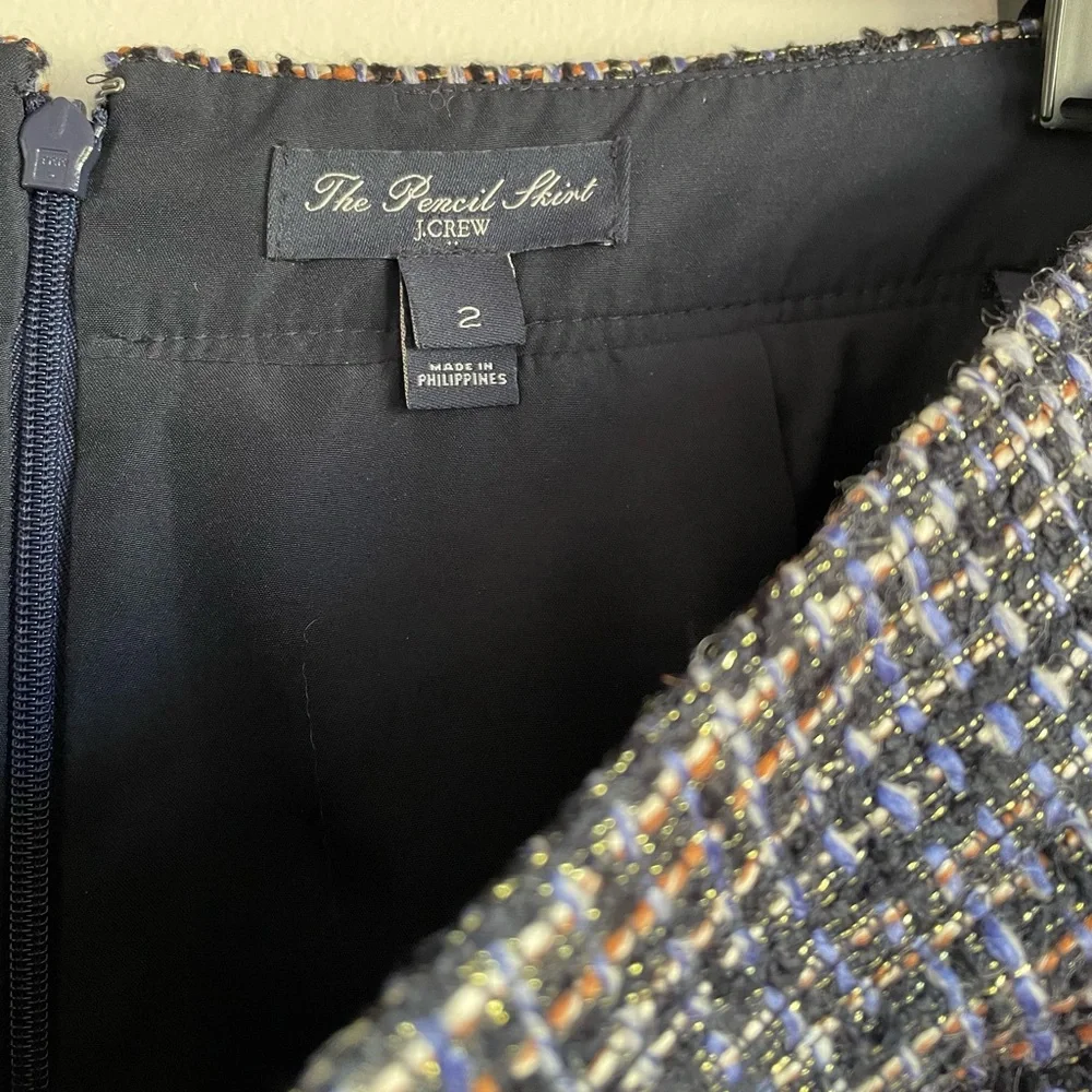 J. Crew The Pencil Skirt Black Metallic Tweed Size 2